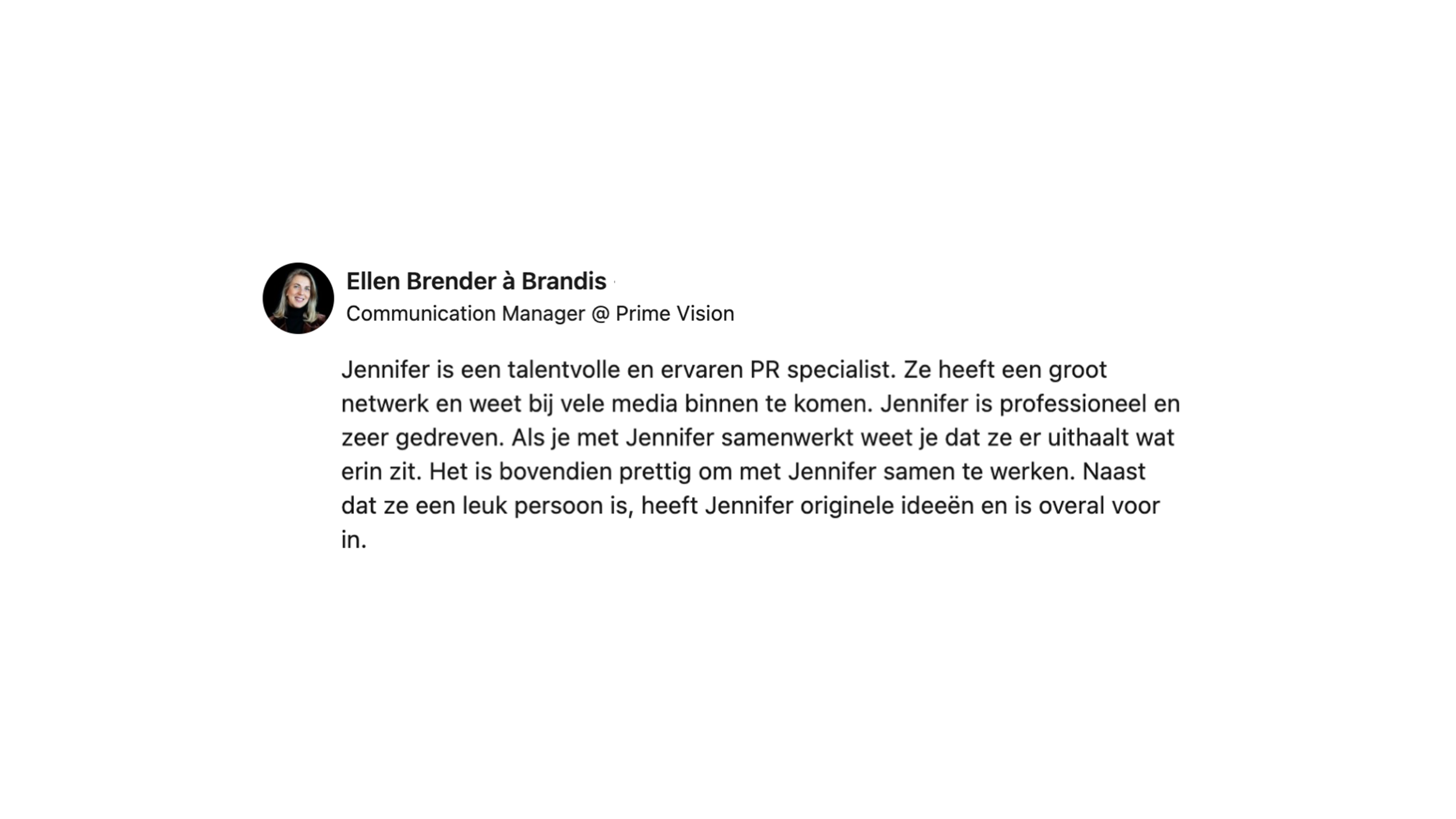 LinkedIn Review van Ellen Brender a Brandis