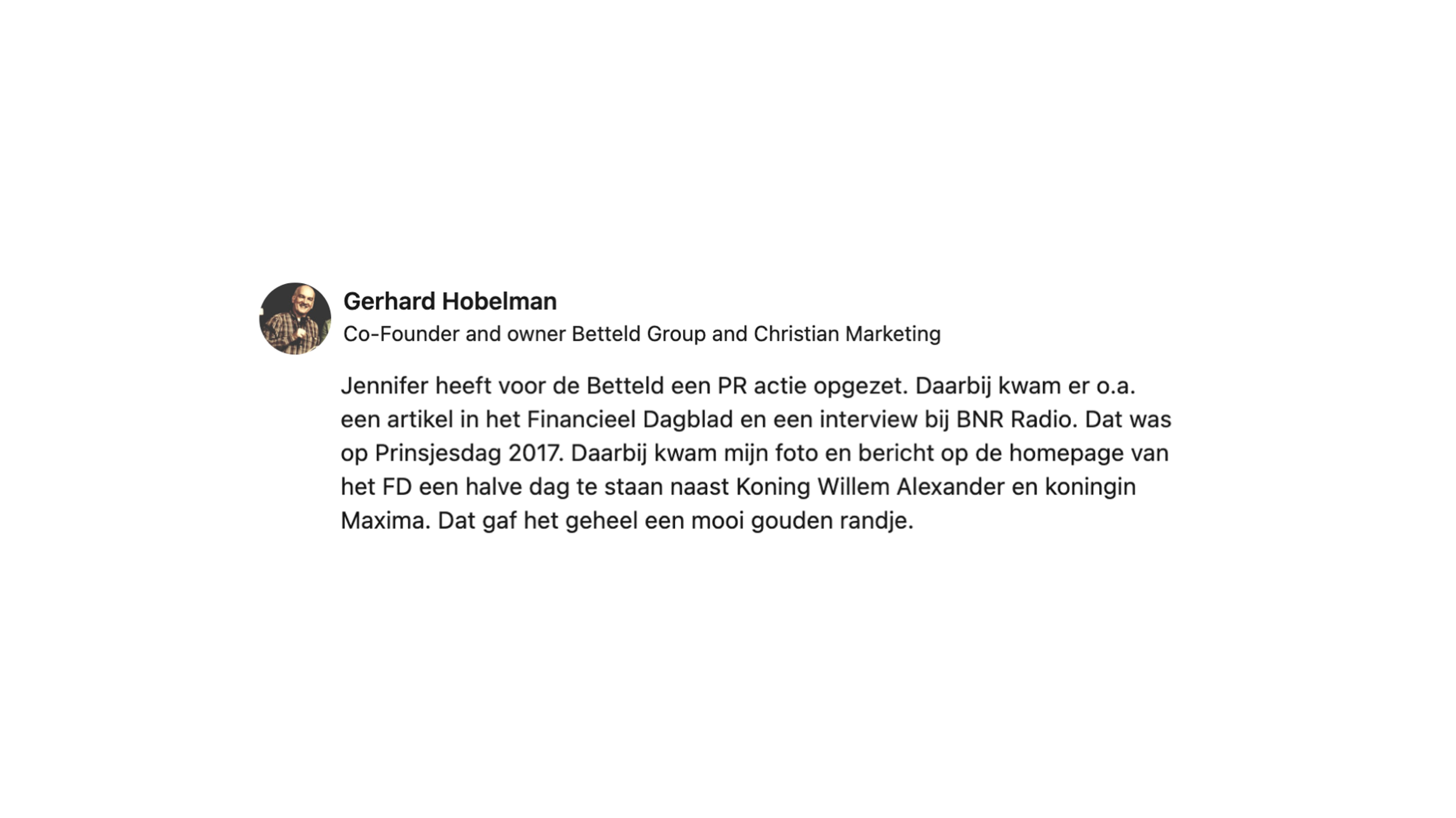 LinkedIn Review van Gerhard Hobelman