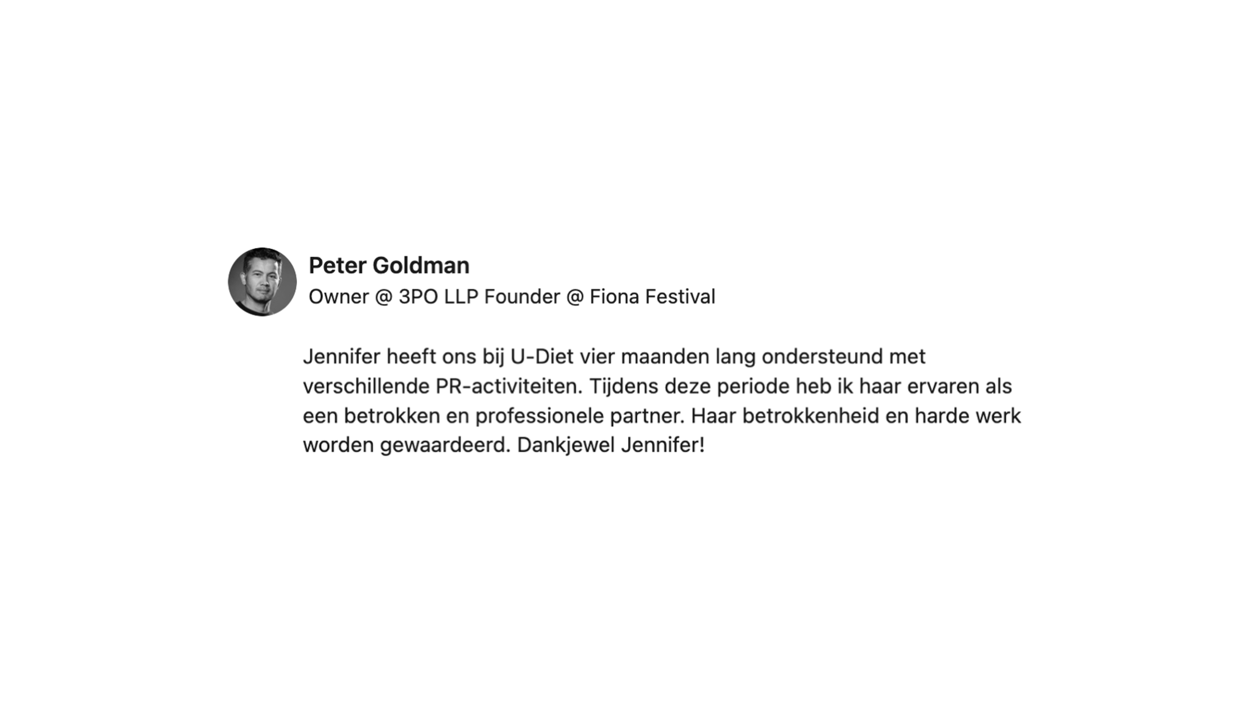 LinkedIn Review van Peter Goldman